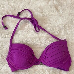 H&M Vibrant Purple Pleated Plunge Bandeau Bikini Top